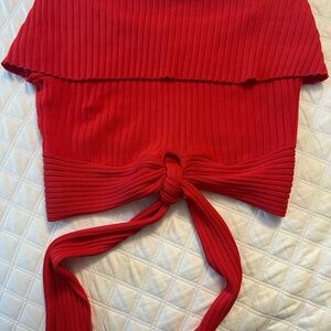 BCBGMaxAzria Red Ribbed off shoulder Crop Top